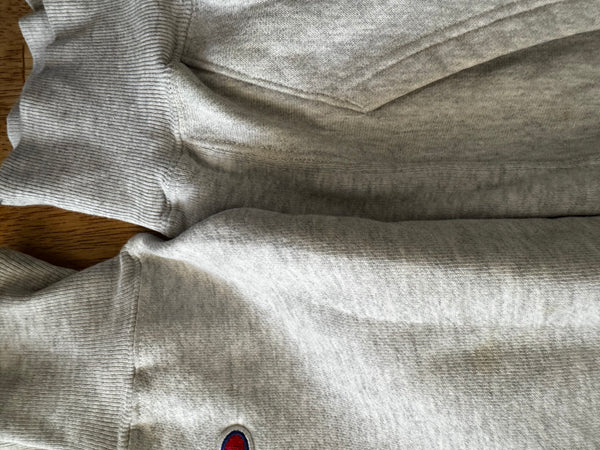Champion Varsity Hoodie grey - detail shot showing fabric texture