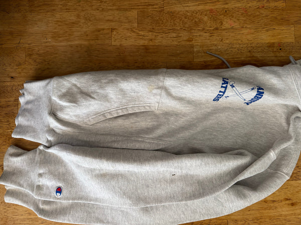 Champion hoodie grey - close-up of brand logo and details