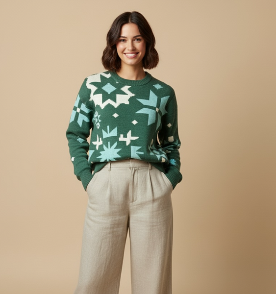 The Green Snowflakes Merino Wool Sweater