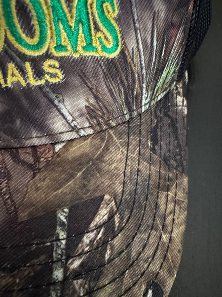 Close-up detail of embroidered vegan logo on baseball cap