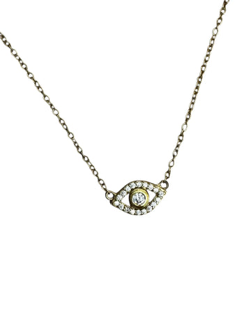 18k gold evil eye necklace with adjustable chain on white background