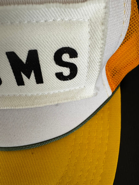 Side view of vintage-inspired yellow baseball cap with adjustable strap